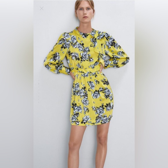 Zara Yellow Floral Party Cocktail Dress - Picture 2 of 8